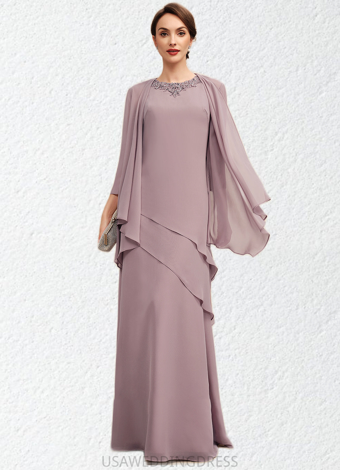 Cameron A-Line Scoop Neck Floor-Length Chiffon Mother of the Bride Dress With Beading DS126P0014593