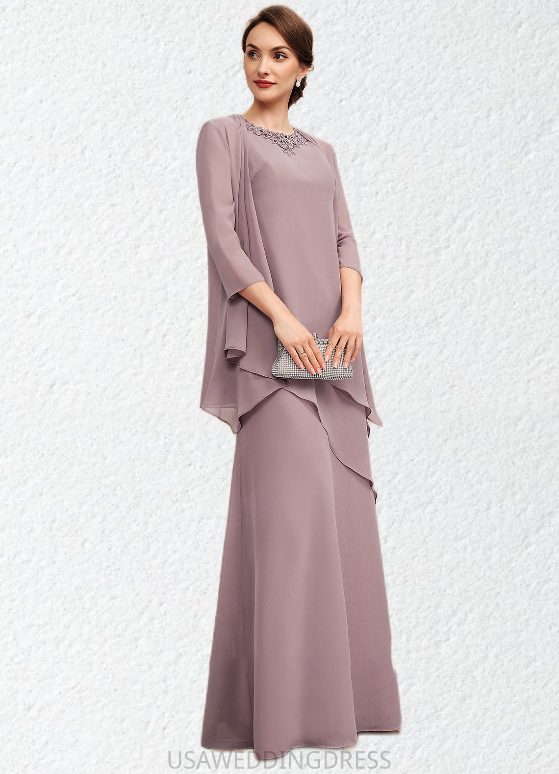 Cameron A-Line Scoop Neck Floor-Length Chiffon Mother of the Bride Dress With Beading DS126P0014593