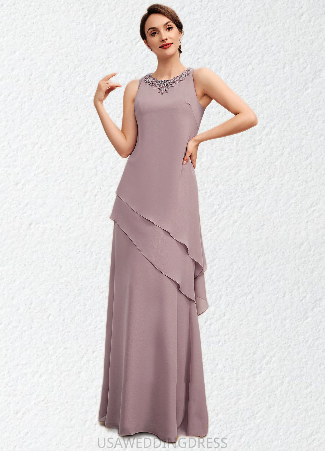 Cameron A-Line Scoop Neck Floor-Length Chiffon Mother of the Bride Dress With Beading DS126P0014593