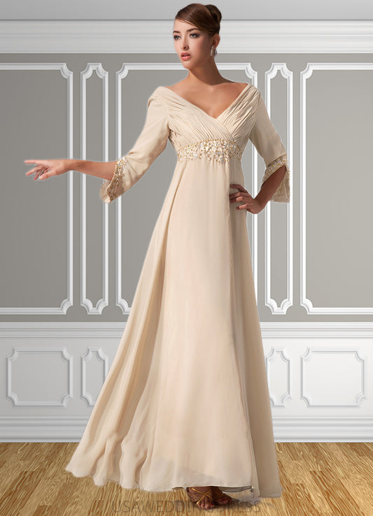 Lucy Empire V-neck Floor-Length Chiffon Mother of the Bride Dress With Ruffle Beading DS126P0014597