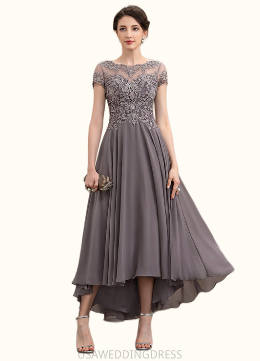 Ashlyn A-Line Scoop Neck Asymmetrical Chiffon Lace Mother of the Bride Dress With Beading Sequins DS126P0014599