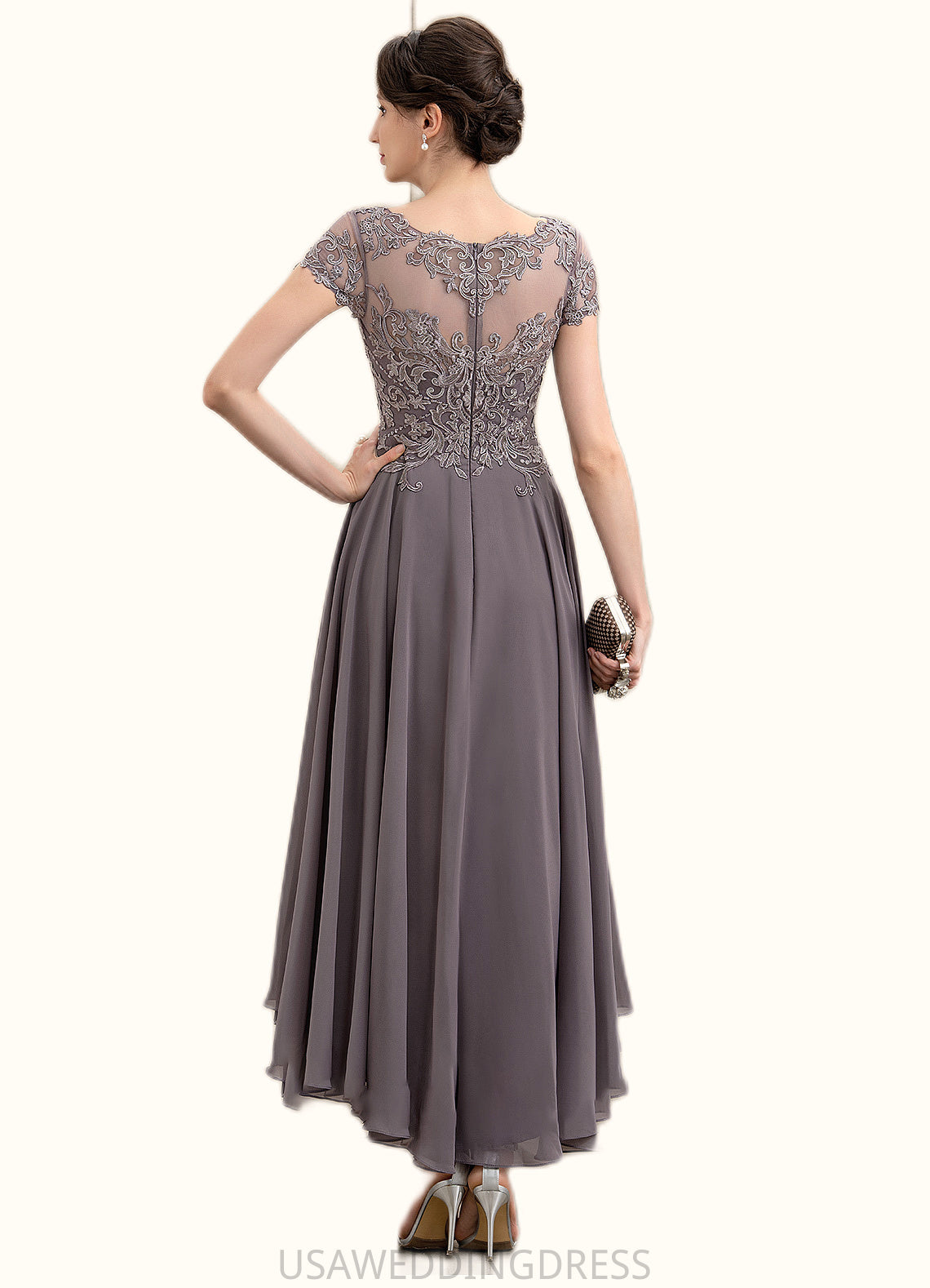 Ashlyn A-Line Scoop Neck Asymmetrical Chiffon Lace Mother of the Bride Dress With Beading Sequins DS126P0014599