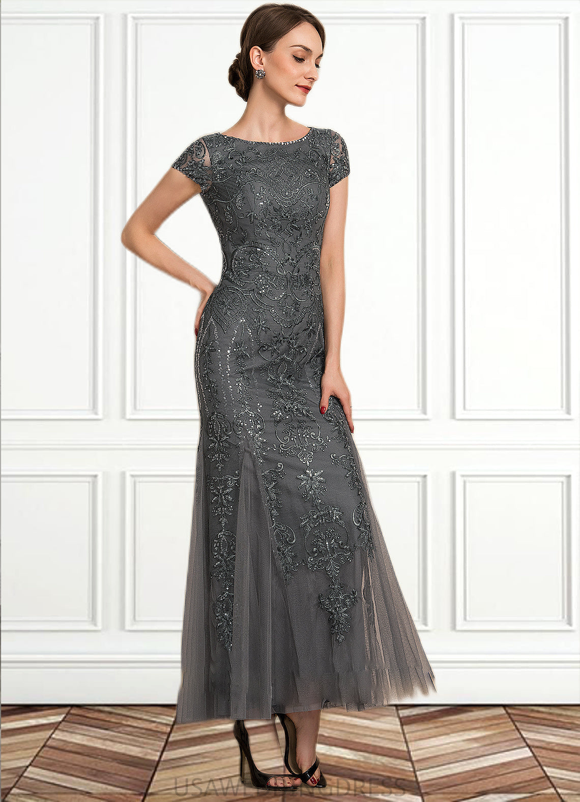 Roselyn Trumpet/Mermaid Scoop Neck Ankle-Length Tulle Lace Sequined Mother of the Bride Dress With Beading Sequins DS126P0014602