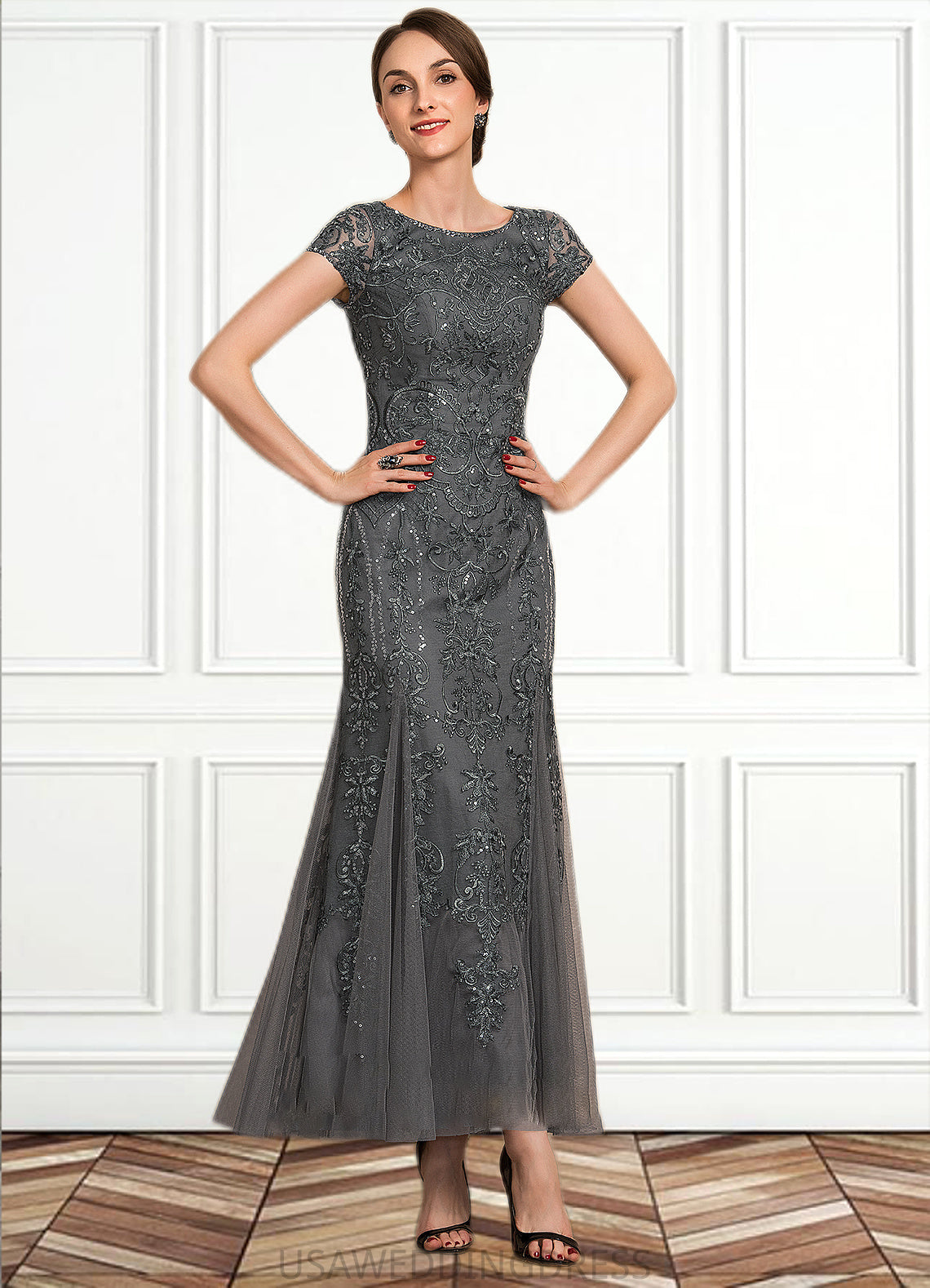 Roselyn Trumpet/Mermaid Scoop Neck Ankle-Length Tulle Lace Sequined Mother of the Bride Dress With Beading Sequins DS126P0014602