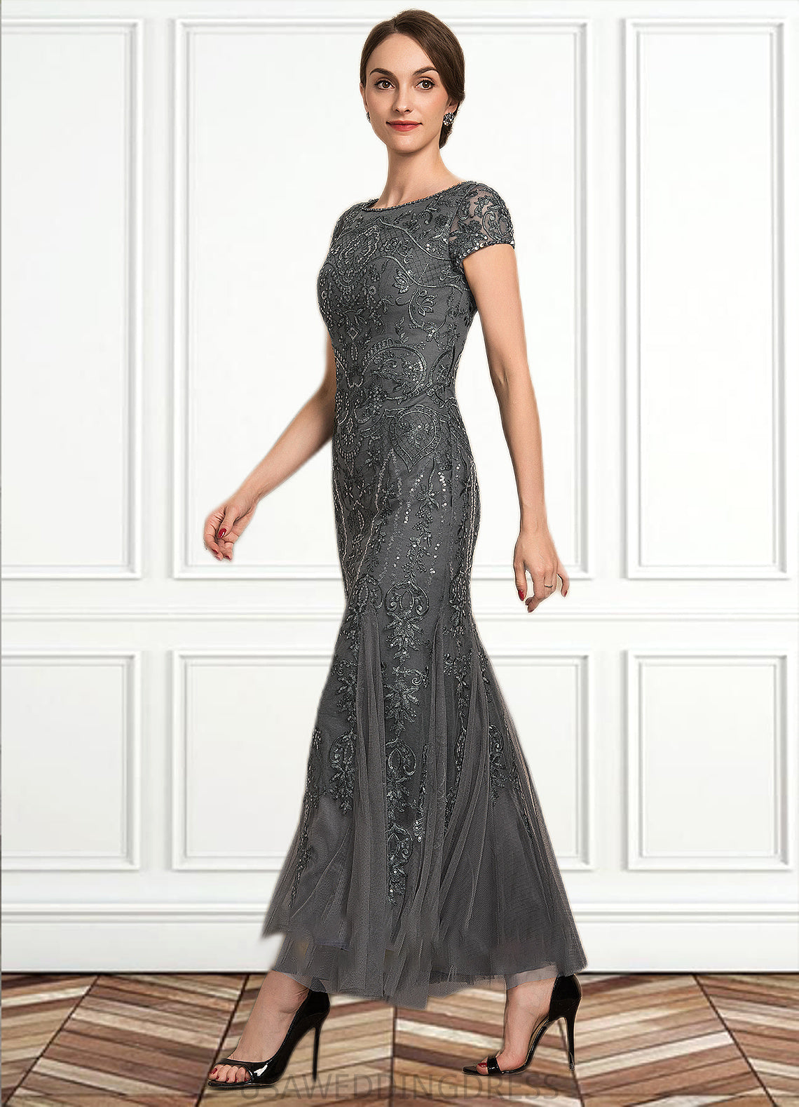 Roselyn Trumpet/Mermaid Scoop Neck Ankle-Length Tulle Lace Sequined Mother of the Bride Dress With Beading Sequins DS126P0014602