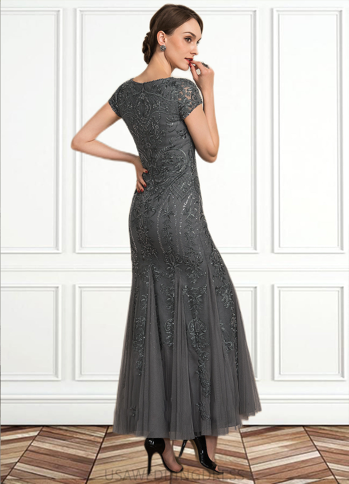 Roselyn Trumpet/Mermaid Scoop Neck Ankle-Length Tulle Lace Sequined Mother of the Bride Dress With Beading Sequins DS126P0014602