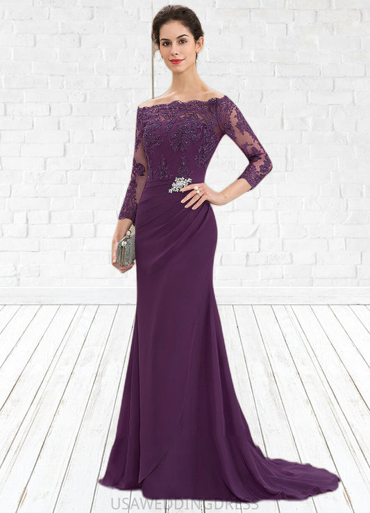 Michaela Trumpet/Mermaid Off-the-Shoulder Sweep Train Chiffon Lace Mother of the Bride Dress With Beading Sequins DS126P0014604