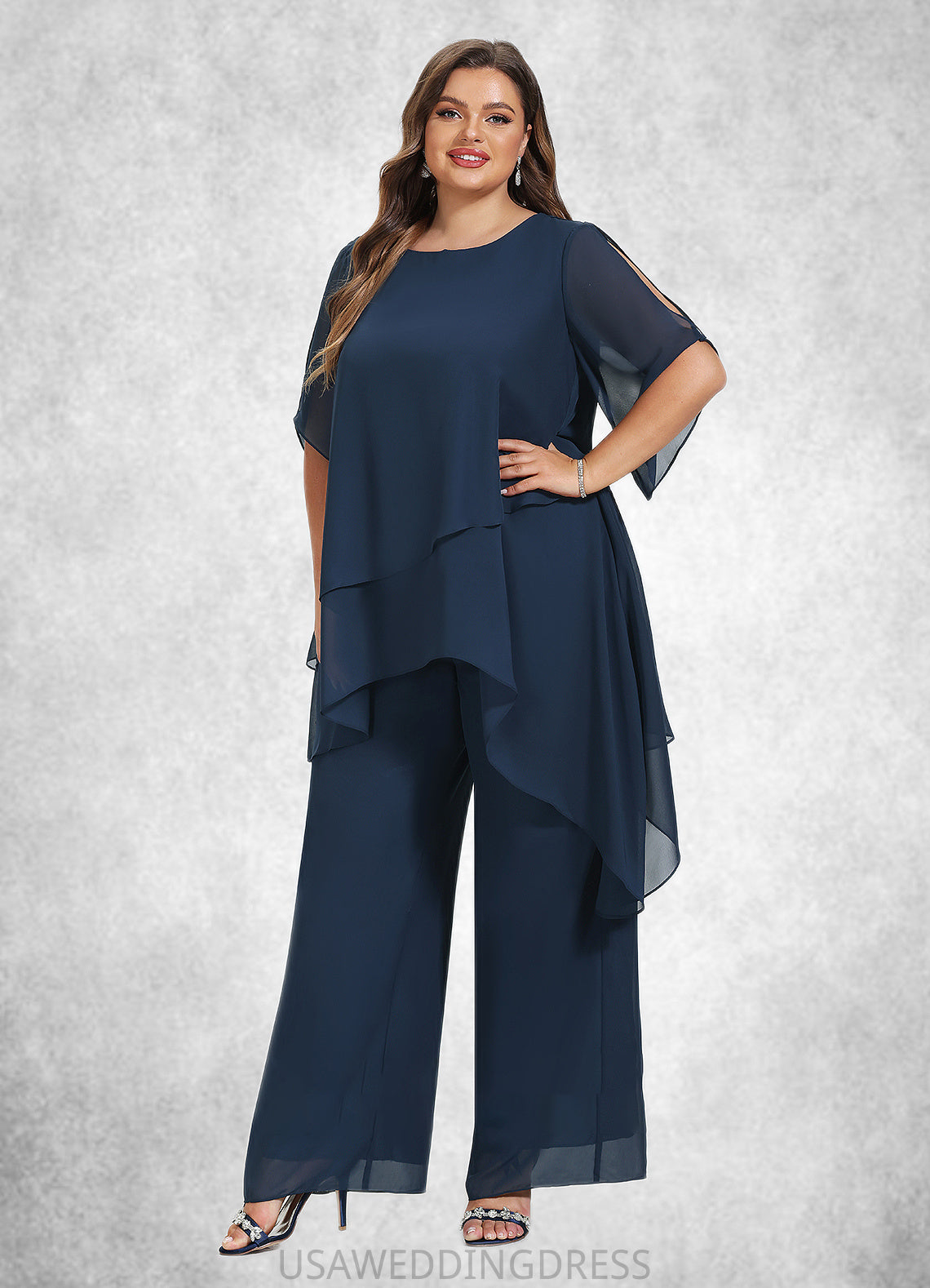 Vivian Jumpsuit/Pantsuit Scoop Neck Ankle-Length Chiffon Mother of the Bride Dress DS126P0014607