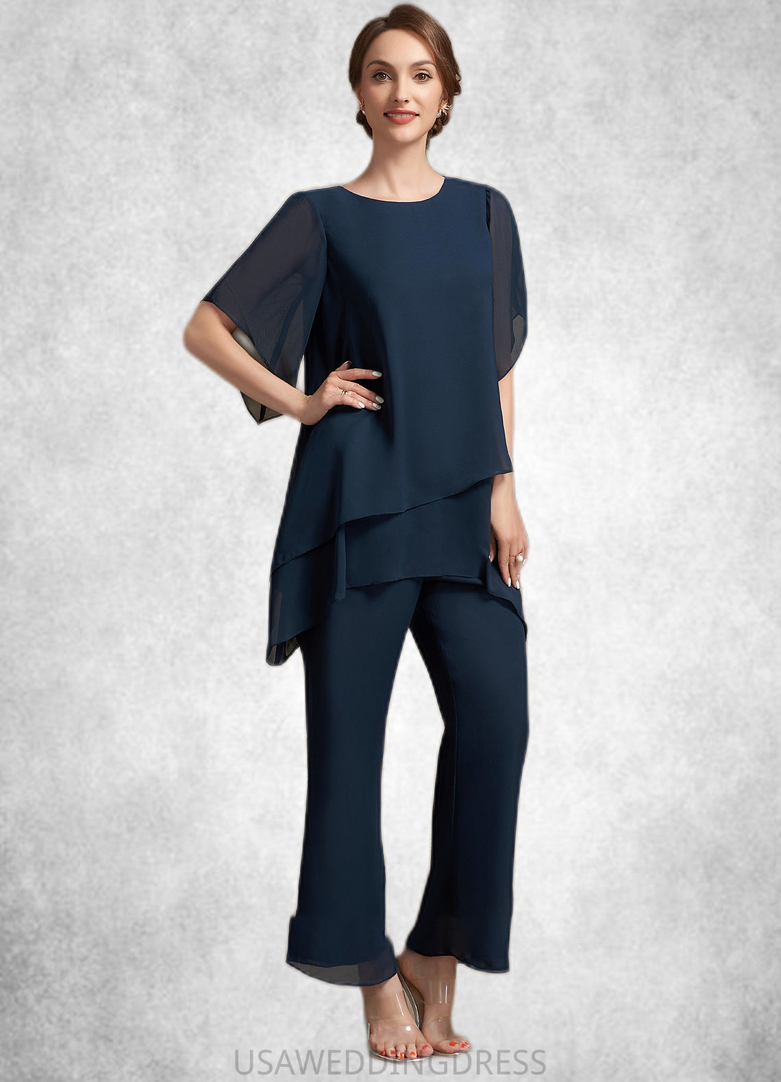 Vivian Jumpsuit/Pantsuit Scoop Neck Ankle-Length Chiffon Mother of the Bride Dress DS126P0014607