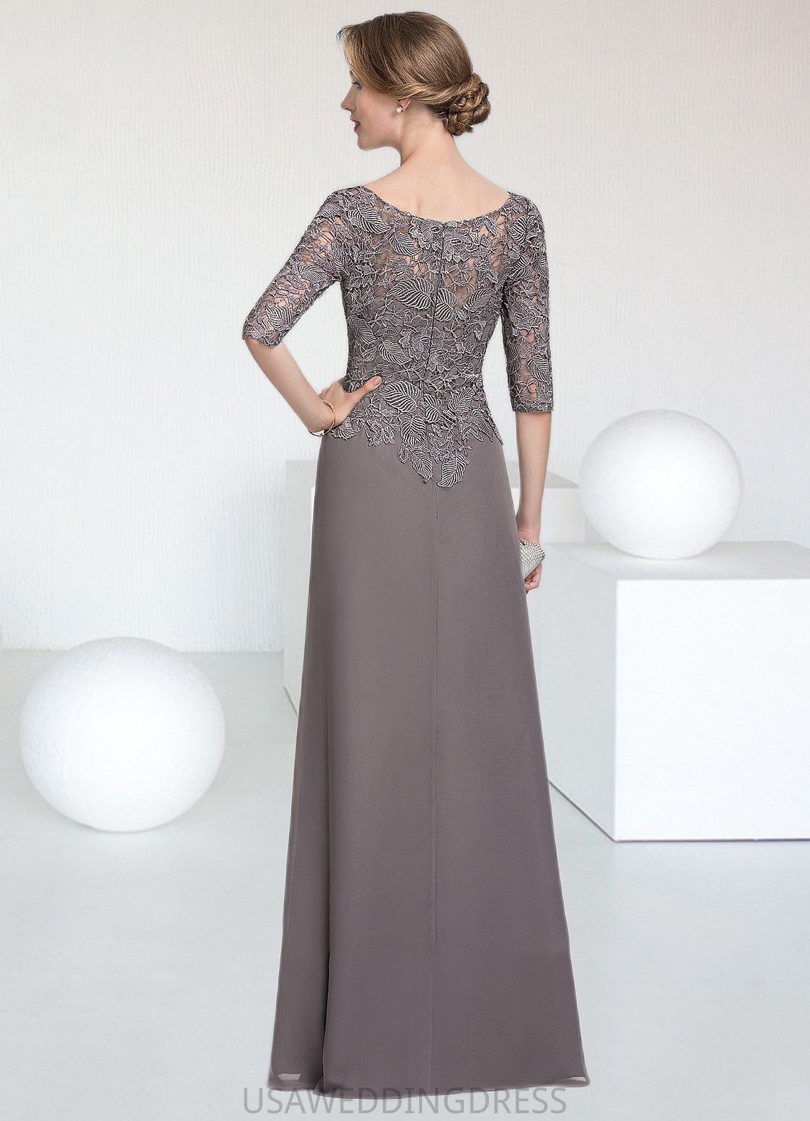 Sydney A-Line Scoop Neck Floor-Length Chiffon Lace Mother of the Bride Dress With Cascading Ruffles DS126P0014608