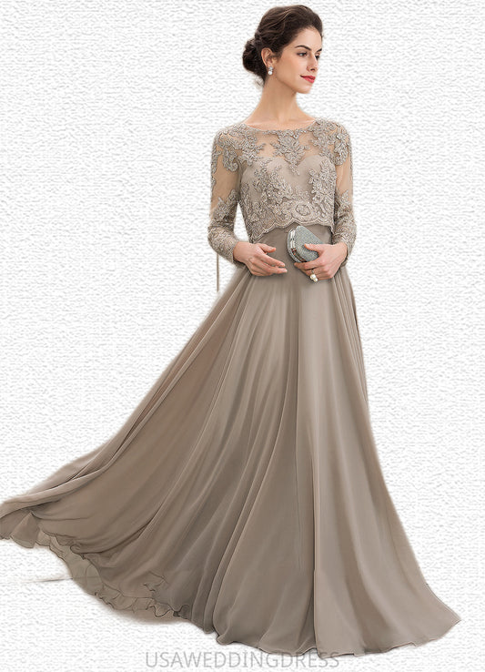 Luna A-Line Scoop Neck Floor-Length Chiffon Lace Mother of the Bride Dress With Sequins DS126P0014612