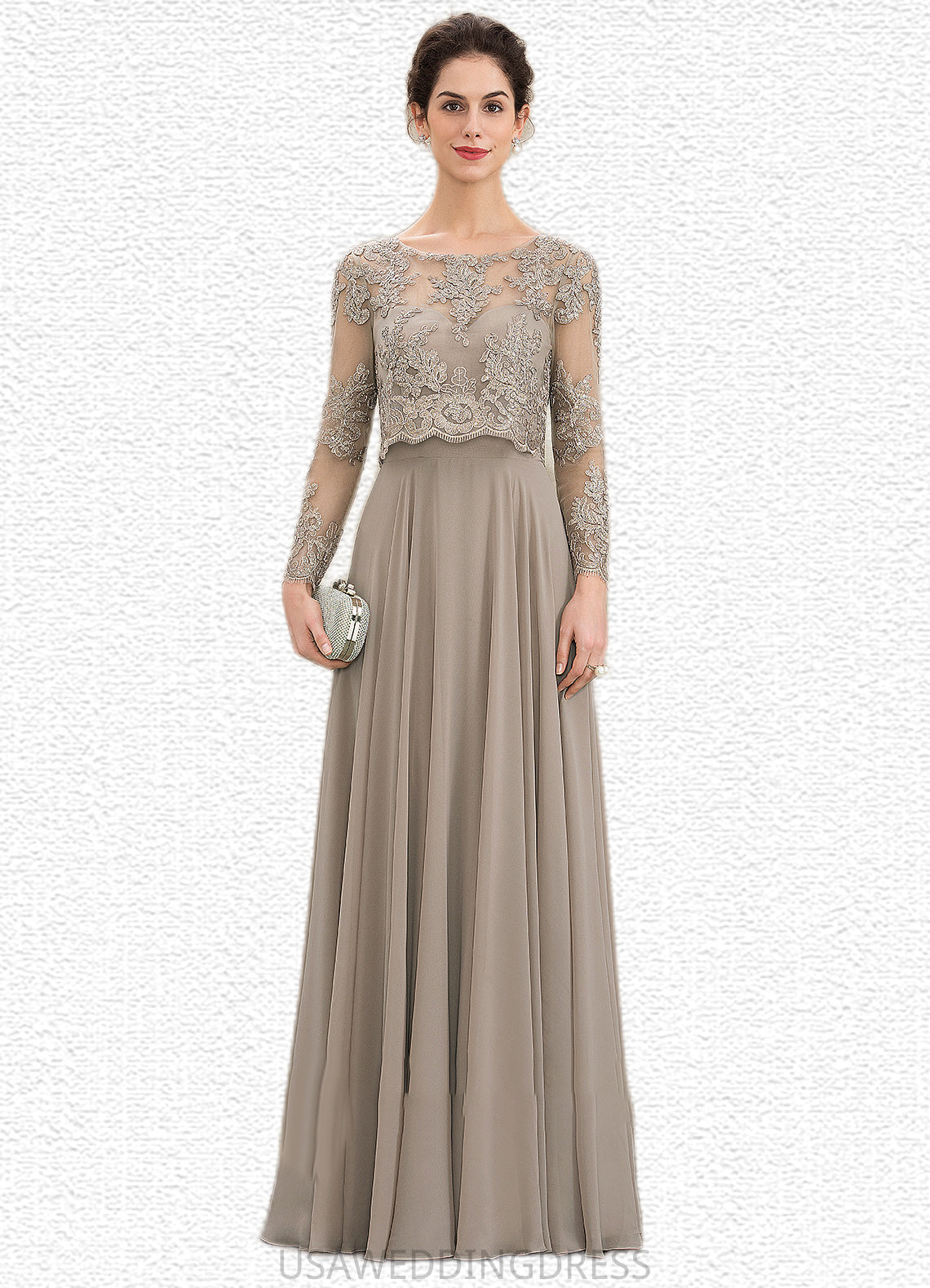 Luna A-Line Scoop Neck Floor-Length Chiffon Lace Mother of the Bride Dress With Sequins DS126P0014612