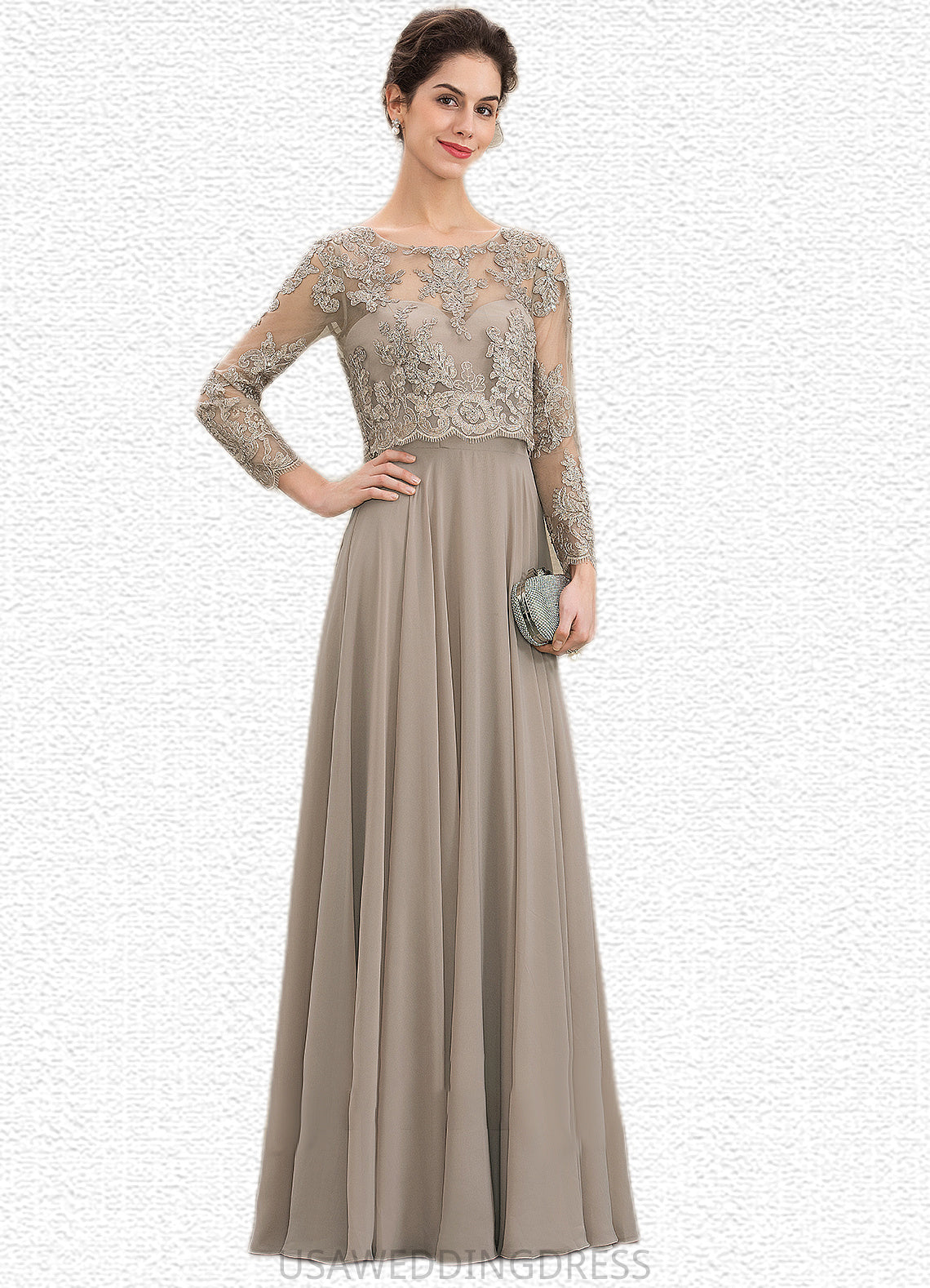 Luna A-Line Scoop Neck Floor-Length Chiffon Lace Mother of the Bride Dress With Sequins DS126P0014612