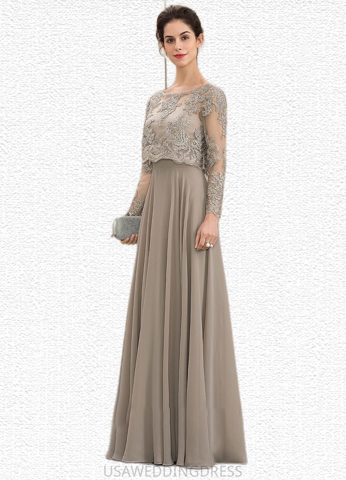 Luna A-Line Scoop Neck Floor-Length Chiffon Lace Mother of the Bride Dress With Sequins DS126P0014612