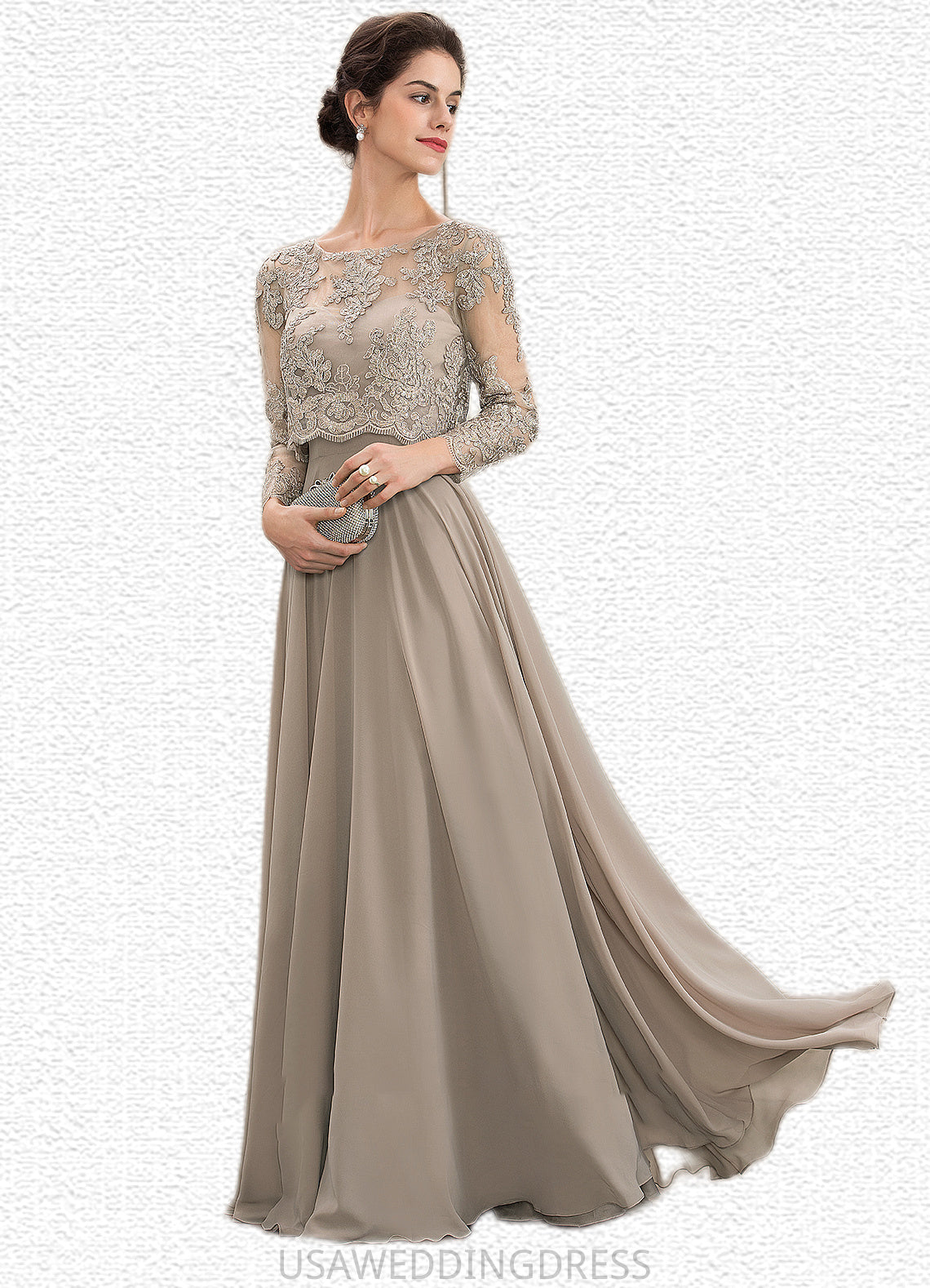 Luna A-Line Scoop Neck Floor-Length Chiffon Lace Mother of the Bride Dress With Sequins DS126P0014612