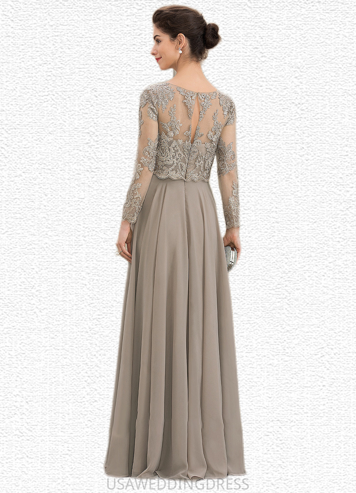 Luna A-Line Scoop Neck Floor-Length Chiffon Lace Mother of the Bride Dress With Sequins DS126P0014612