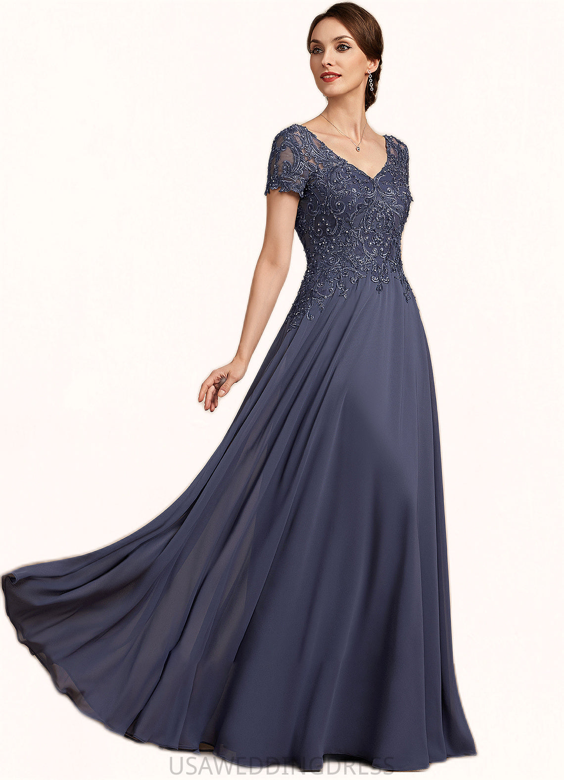 Saniya A-line V-Neck Floor-Length Chiffon Lace Mother of the Bride Dress With Beading Sequins DS126P0014614