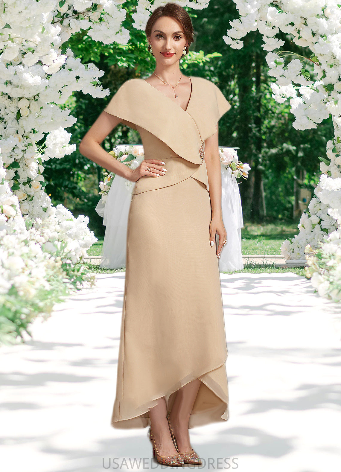 Nora A-line V-Neck Asymmetrical Chiffon Mother of the Bride Dress With Beading Sequins DS126P0014615