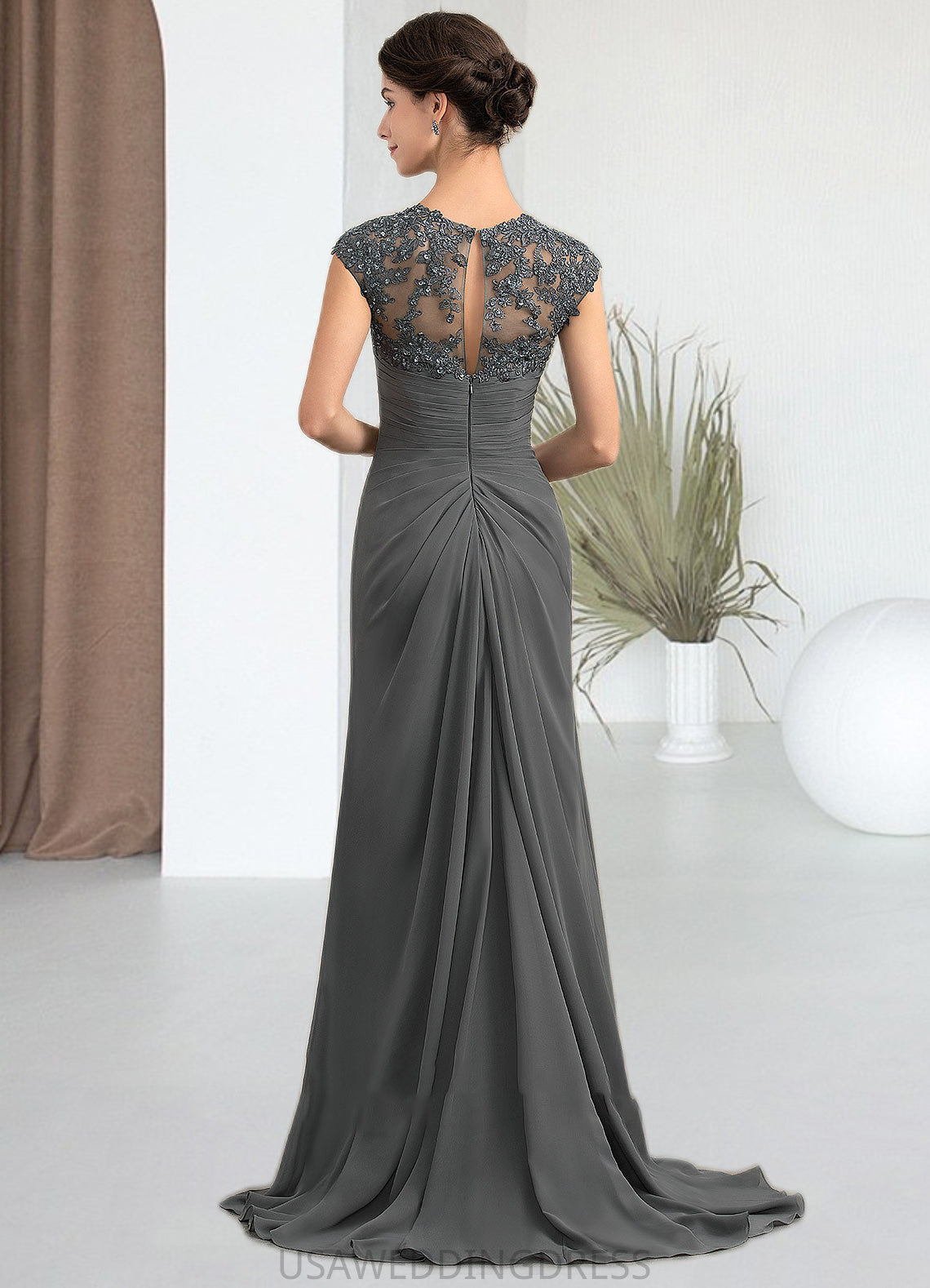 Kasey A-Line Sweetheart Sweep Train Chiffon Lace Mother of the Bride Dress With Beading Sequins DS126P0014618