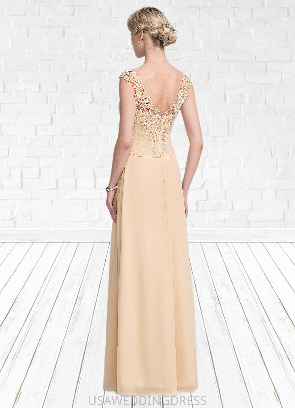 Skylar A-Line V-neck Floor-Length Chiffon Lace Mother of the Bride Dress With Split Front Cascading Ruffles DS126P0014619