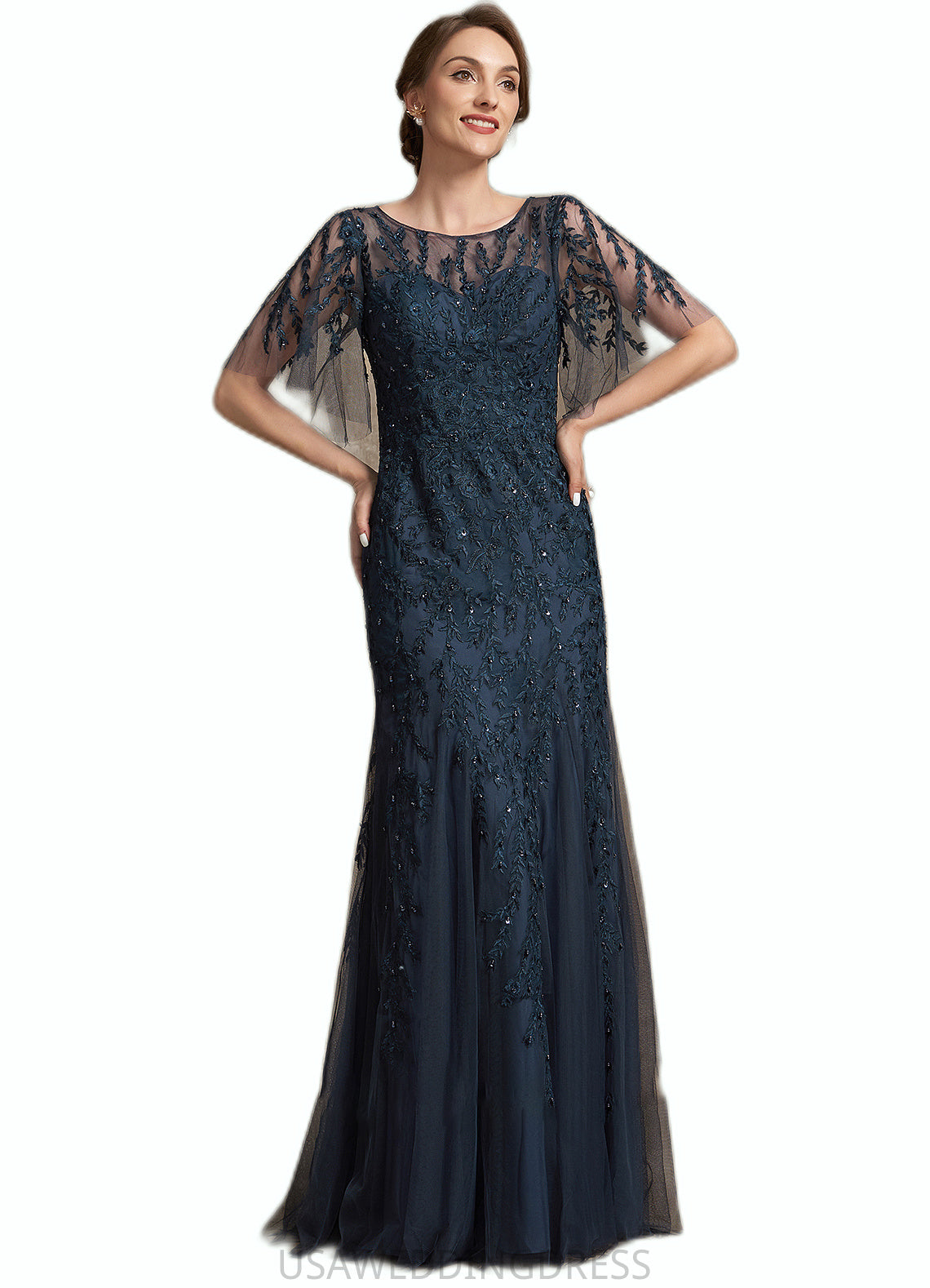 Fatima Trumpet/Mermaid Scoop Neck Floor-Length Tulle Lace Mother of the Bride Dress With Sequins DS126P0014625