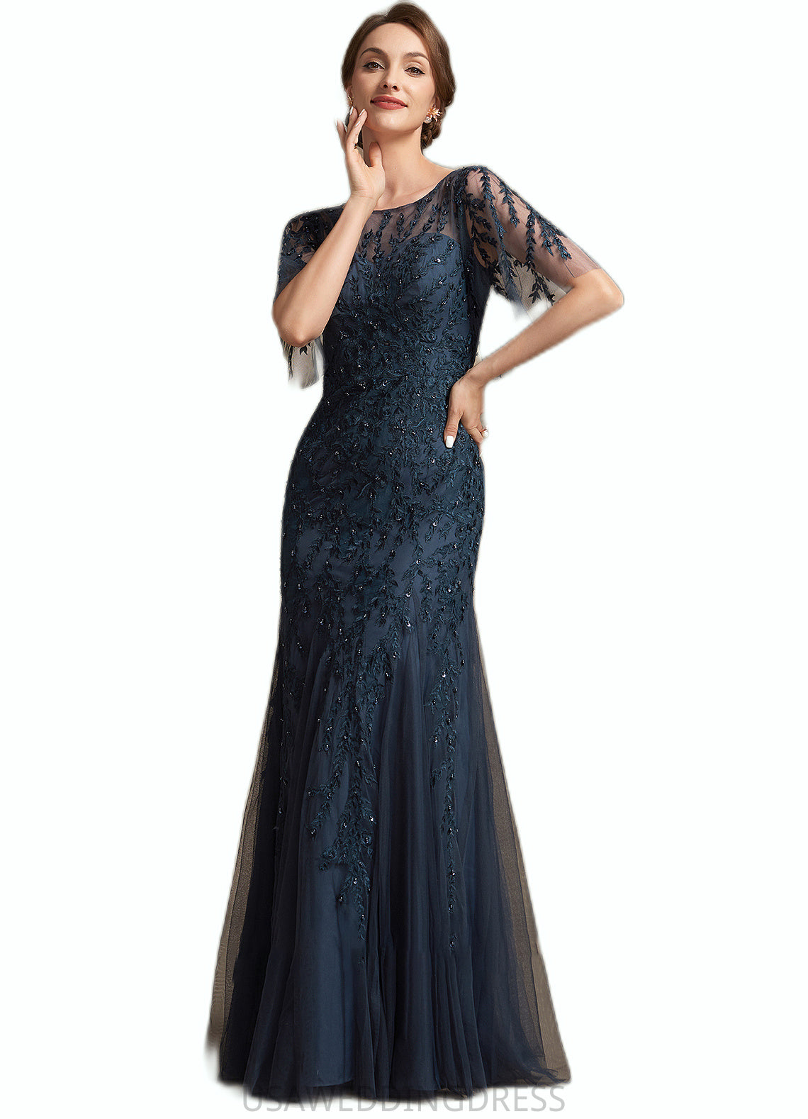 Fatima Trumpet/Mermaid Scoop Neck Floor-Length Tulle Lace Mother of the Bride Dress With Sequins DS126P0014625