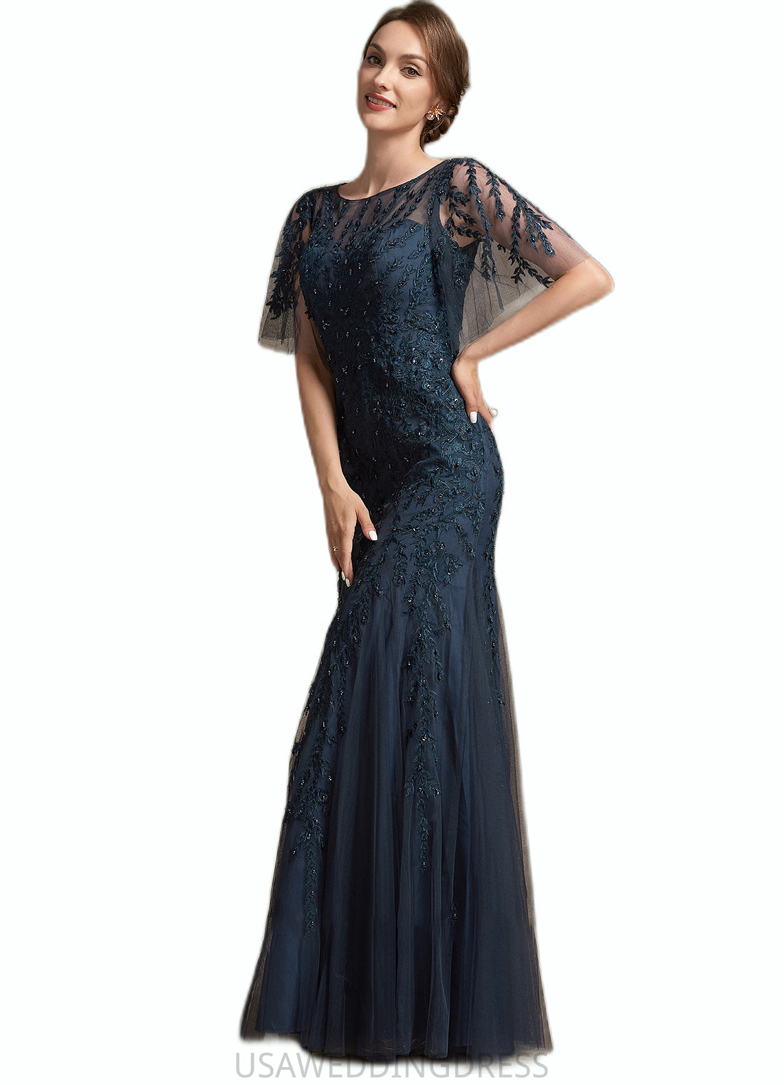 Fatima Trumpet/Mermaid Scoop Neck Floor-Length Tulle Lace Mother of the Bride Dress With Sequins DS126P0014625