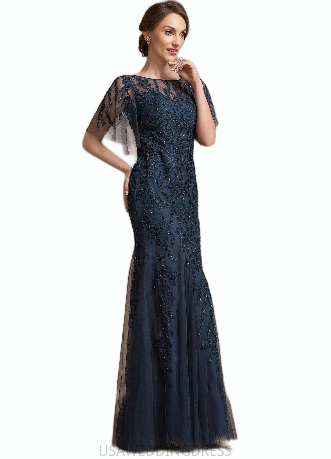 Fatima Trumpet/Mermaid Scoop Neck Floor-Length Tulle Lace Mother of the Bride Dress With Sequins DS126P0014625