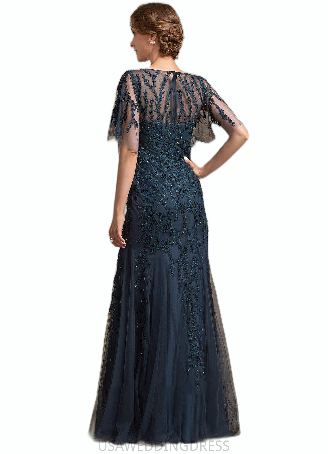 Fatima Trumpet/Mermaid Scoop Neck Floor-Length Tulle Lace Mother of the Bride Dress With Sequins DS126P0014625