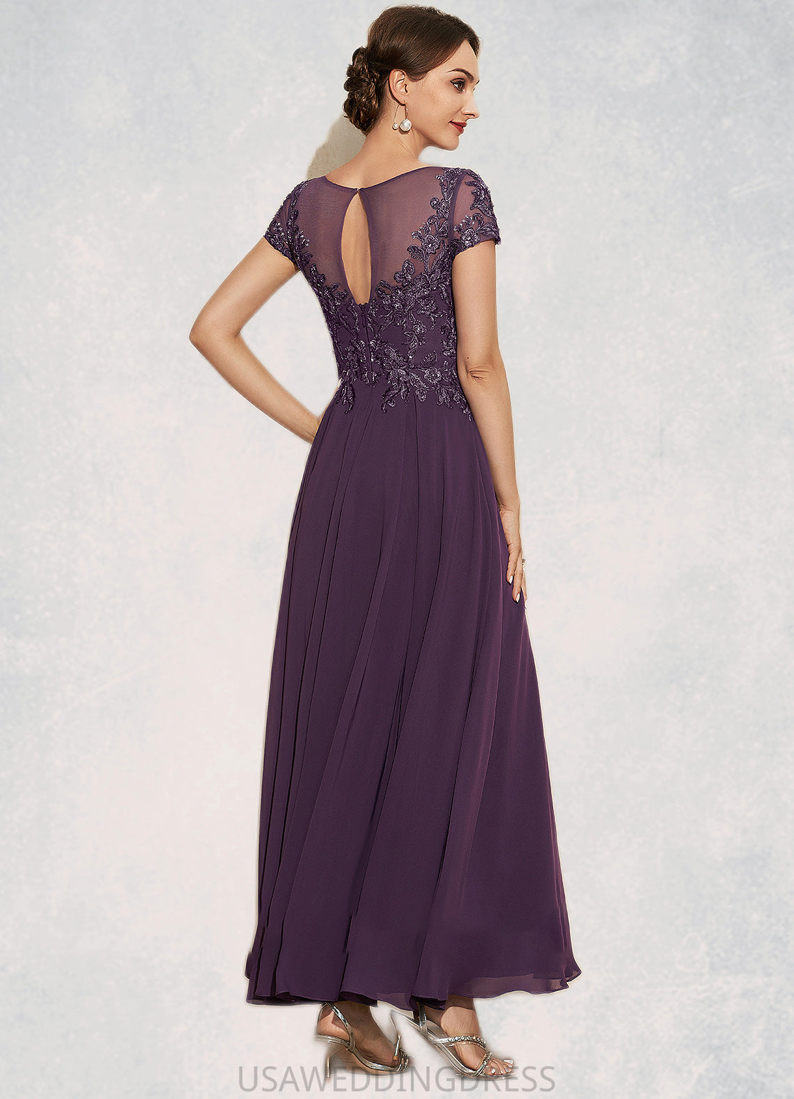 Emily A-Line Scoop Neck Ankle-Length Chiffon Lace Mother of the Bride Dress With Sequins DS126P0014626