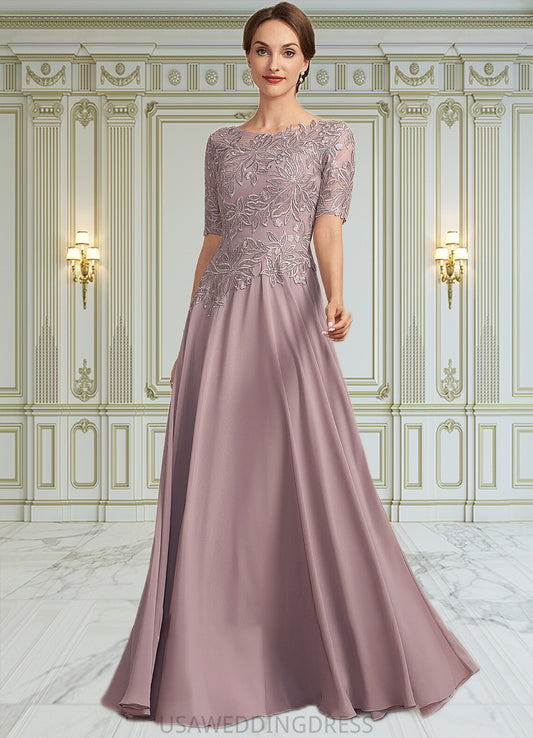 Viviana A-Line Scoop Neck Floor-Length Chiffon Lace Mother of the Bride Dress DS126P0014628