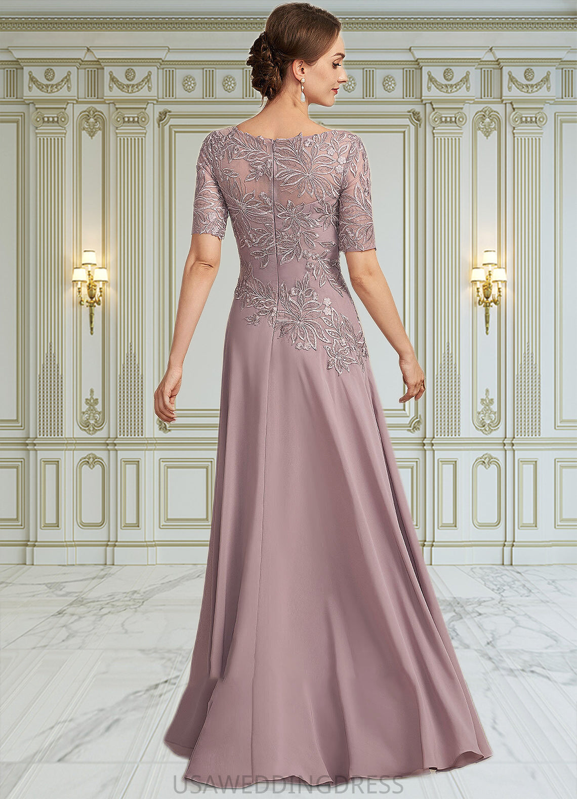 Viviana A-Line Scoop Neck Floor-Length Chiffon Lace Mother of the Bride Dress DS126P0014628