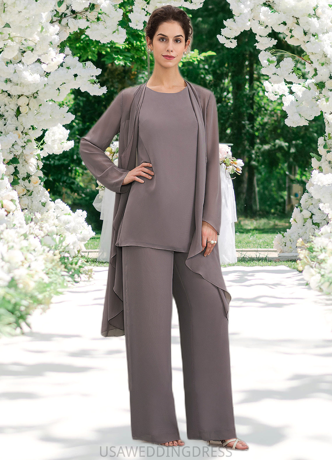 Kaitlyn Jumpsuit/Pantsuit Scoop Neck Floor-Length Chiffon Mother of the Bride Dress DS126P0014629