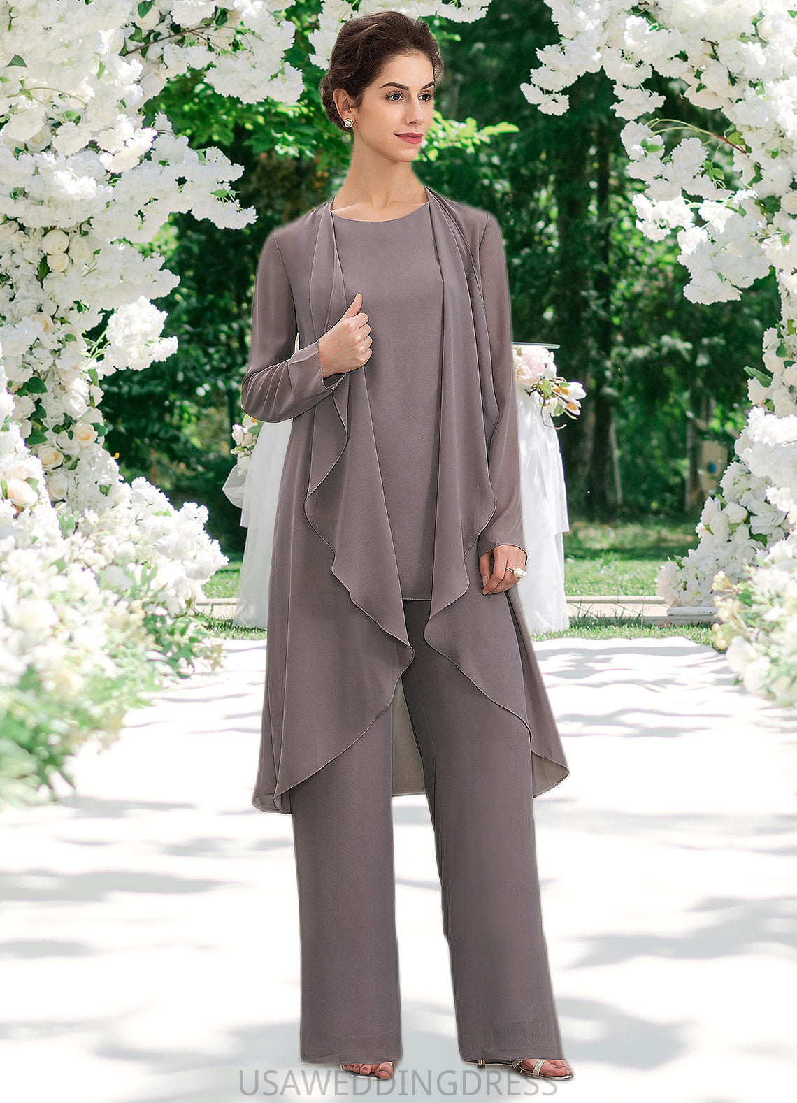 Kaitlyn Jumpsuit/Pantsuit Scoop Neck Floor-Length Chiffon Mother of the Bride Dress DS126P0014629