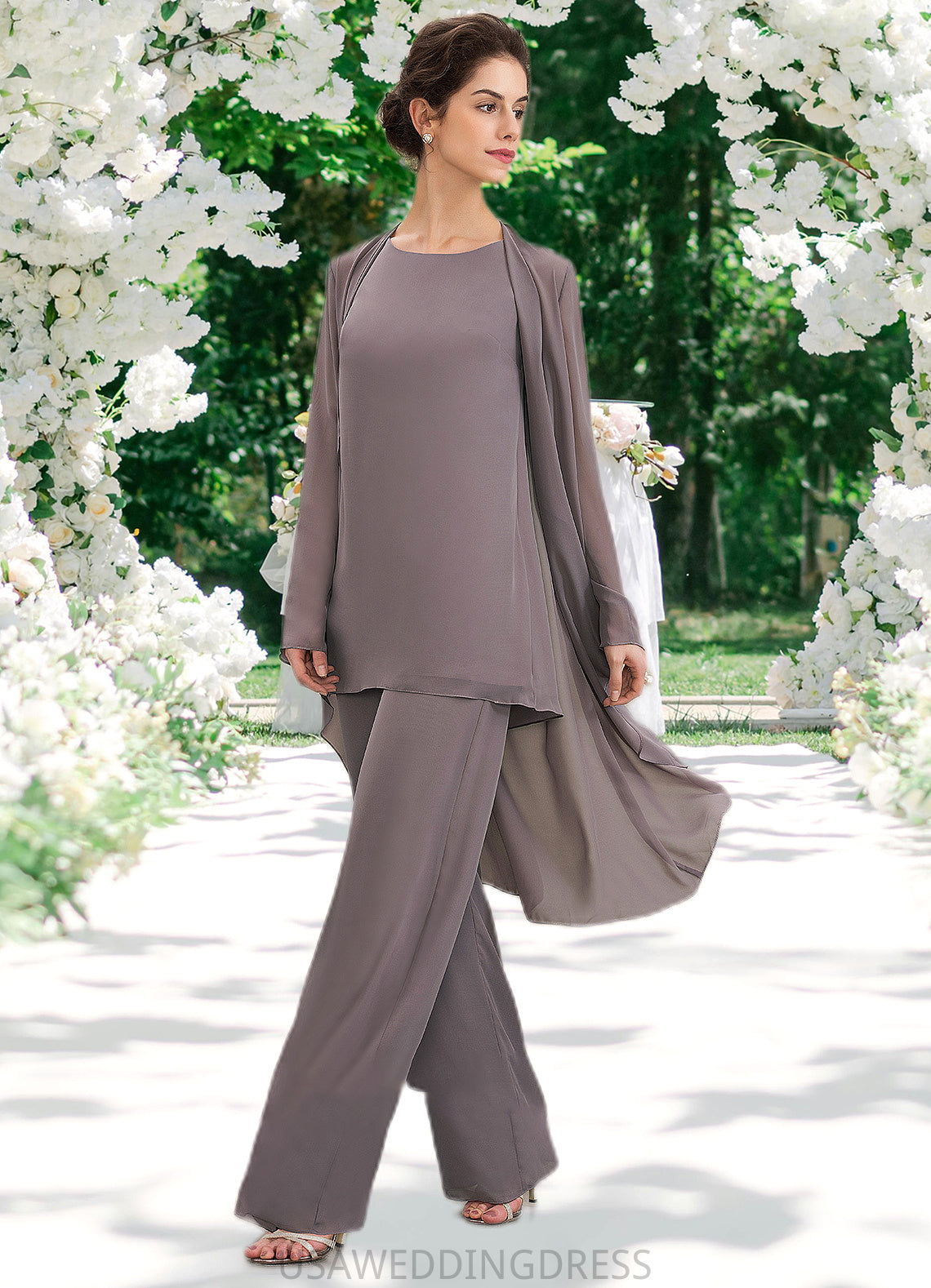 Kaitlyn Jumpsuit/Pantsuit Scoop Neck Floor-Length Chiffon Mother of the Bride Dress DS126P0014629