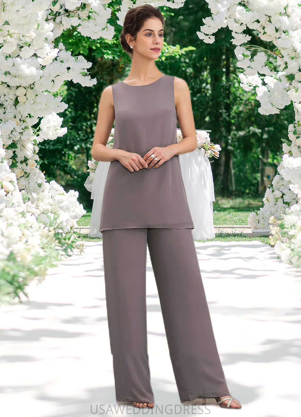 Kaitlyn Jumpsuit/Pantsuit Scoop Neck Floor-Length Chiffon Mother of the Bride Dress DS126P0014629