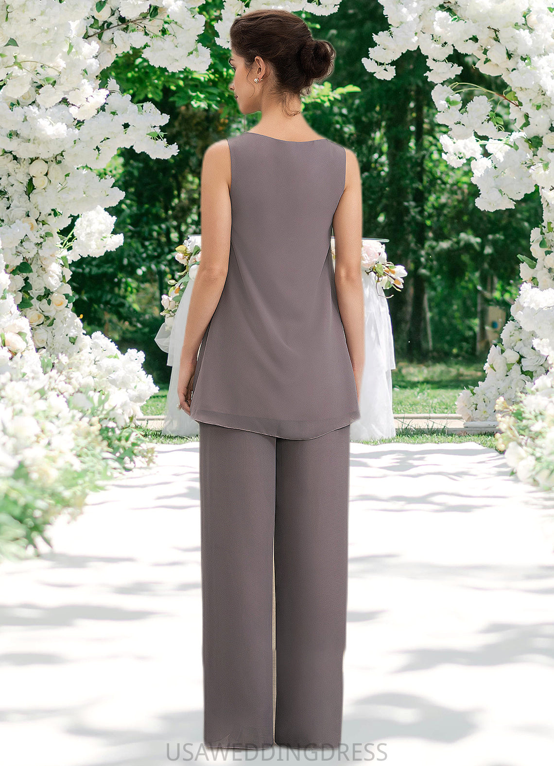 Kaitlyn Jumpsuit/Pantsuit Scoop Neck Floor-Length Chiffon Mother of the Bride Dress DS126P0014629