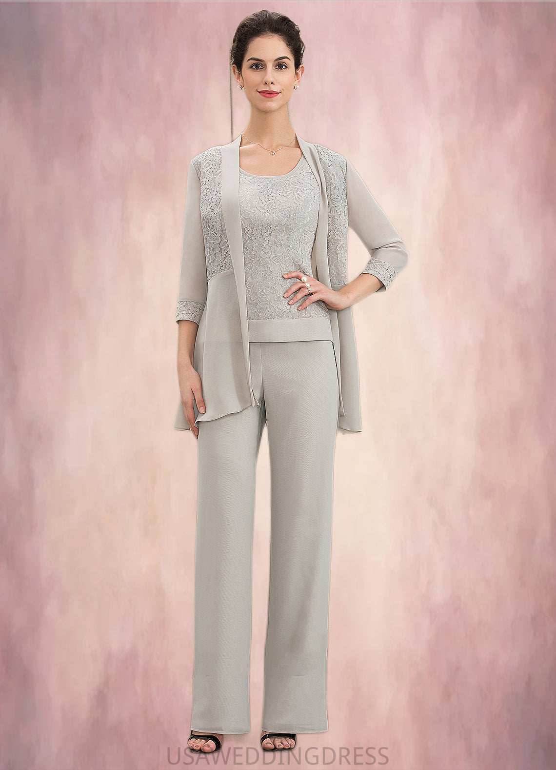 Alice Jumpsuit/Pantsuit Scoop Neck Floor-Length Chiffon Lace Mother of the Bride Dress DS126P0014632