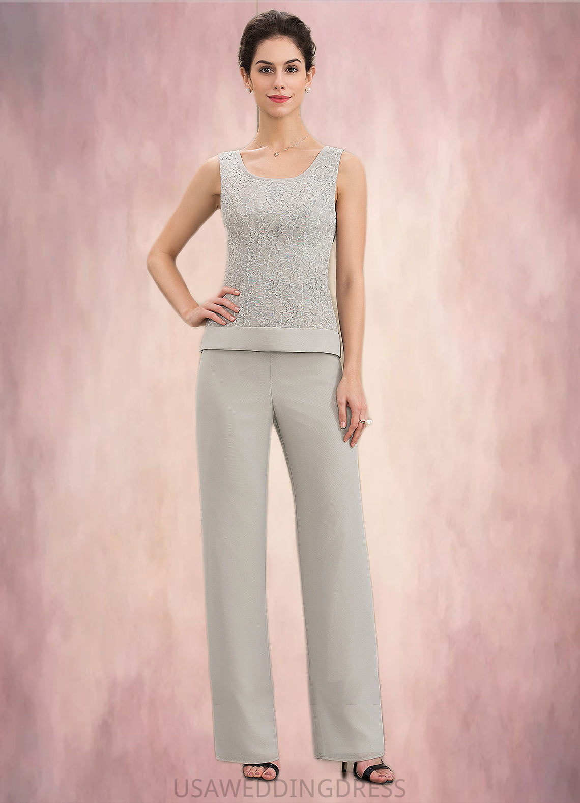 Alice Jumpsuit/Pantsuit Scoop Neck Floor-Length Chiffon Lace Mother of the Bride Dress DS126P0014632