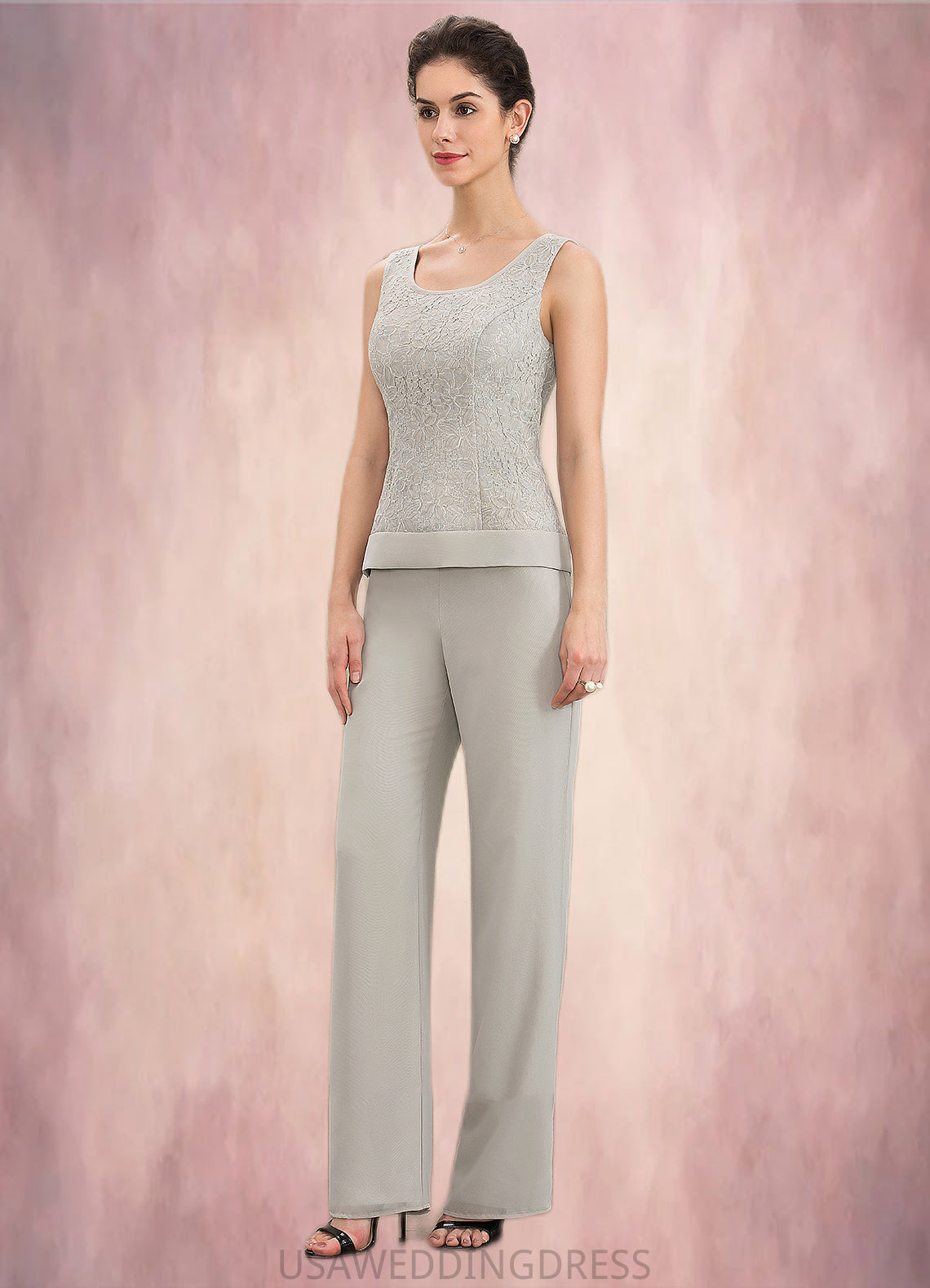 Alice Jumpsuit/Pantsuit Scoop Neck Floor-Length Chiffon Lace Mother of the Bride Dress DS126P0014632