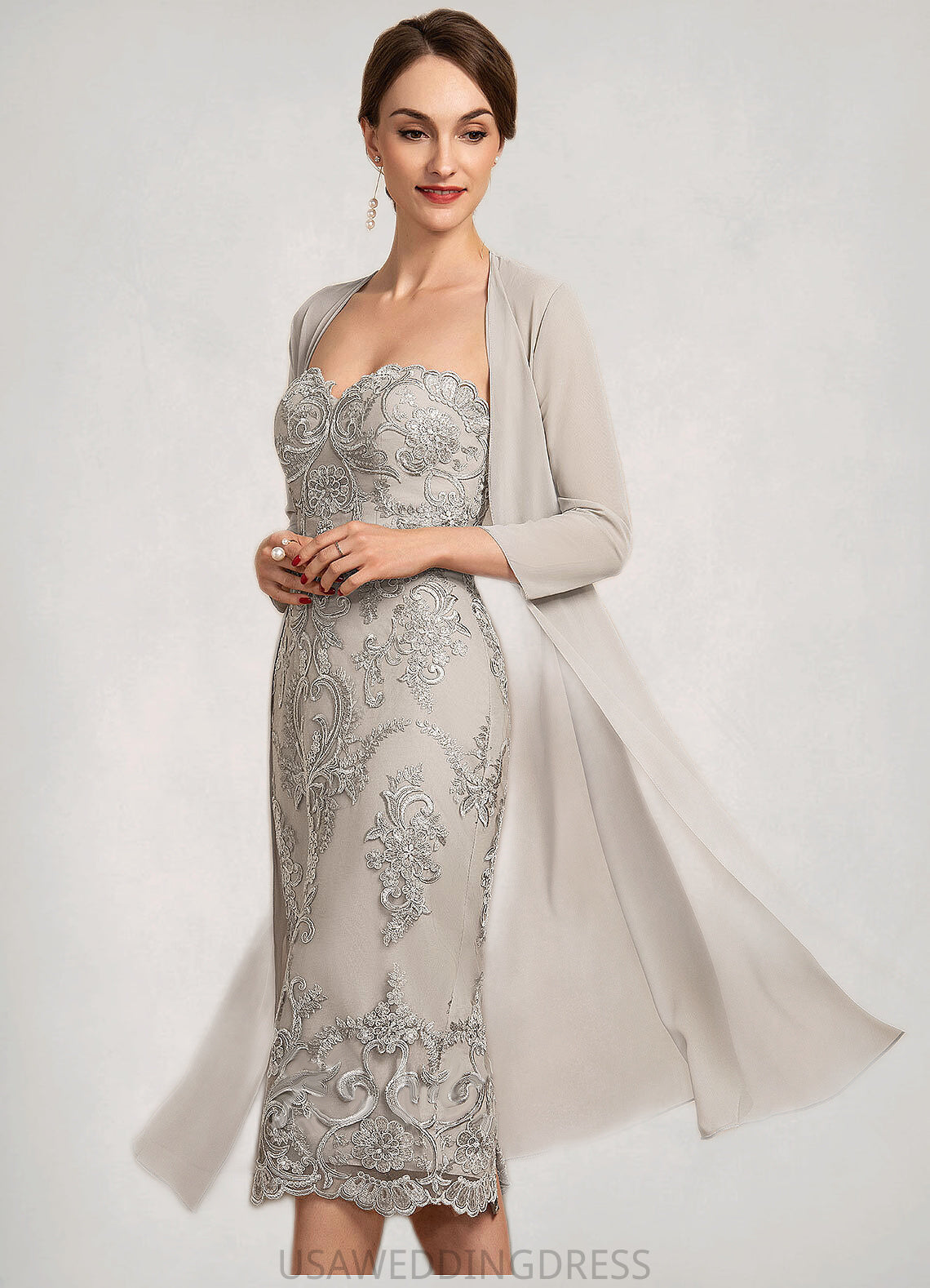 Marian Sheath/Column Sweetheart Knee-Length Lace Mother of the Bride Dress DS126P0014634