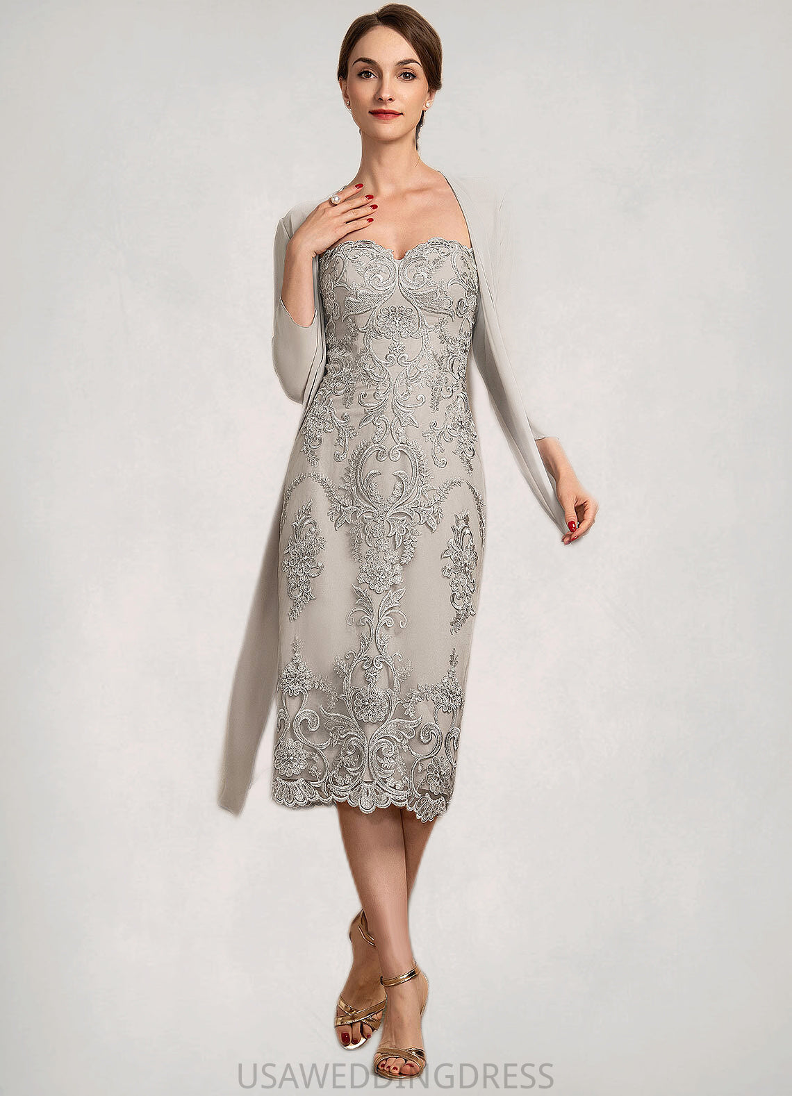 Marian Sheath/Column Sweetheart Knee-Length Lace Mother of the Bride Dress DS126P0014634