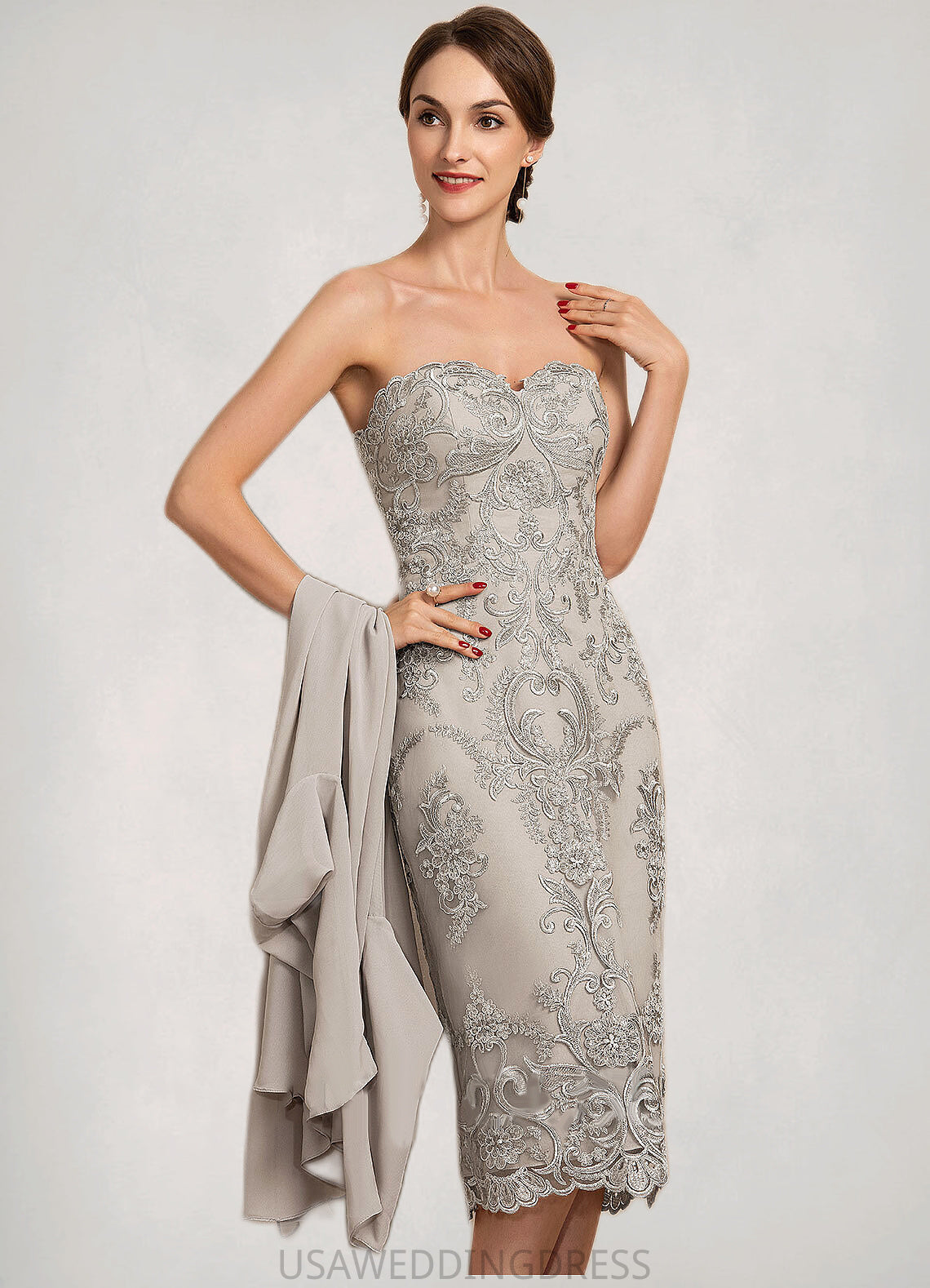 Marian Sheath/Column Sweetheart Knee-Length Lace Mother of the Bride Dress DS126P0014634