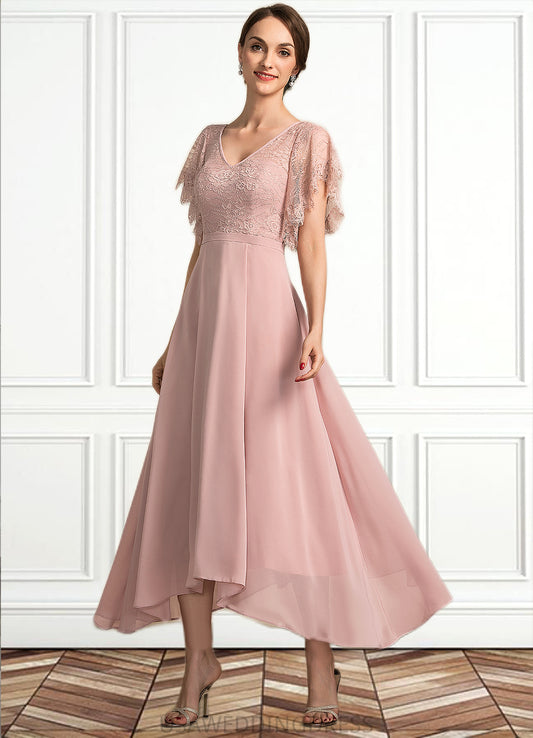 Gianna A-line V-Neck Ankle-Length Chiffon Lace Mother of the Bride Dress DS126P0014636