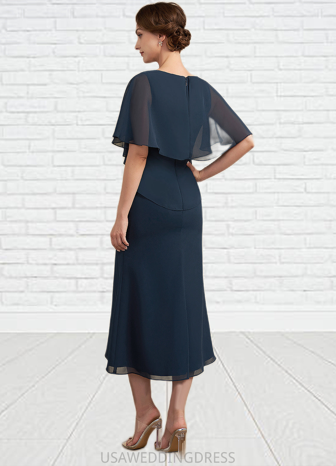 Kirsten Sheath/Column Scoop Neck Tea-Length Chiffon Mother of the Bride Dress DS126P0014646