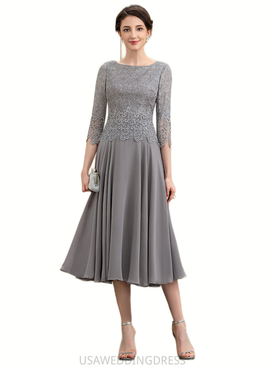 Riley A-Line Scoop Neck Tea-Length Chiffon Lace Mother of the Bride Dress DS126P0014648