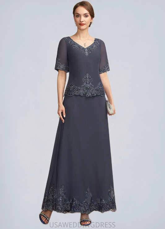 Paris A-Line V-neck Ankle-Length Chiffon Lace Mother of the Bride Dress With Sequins DS126P0014650