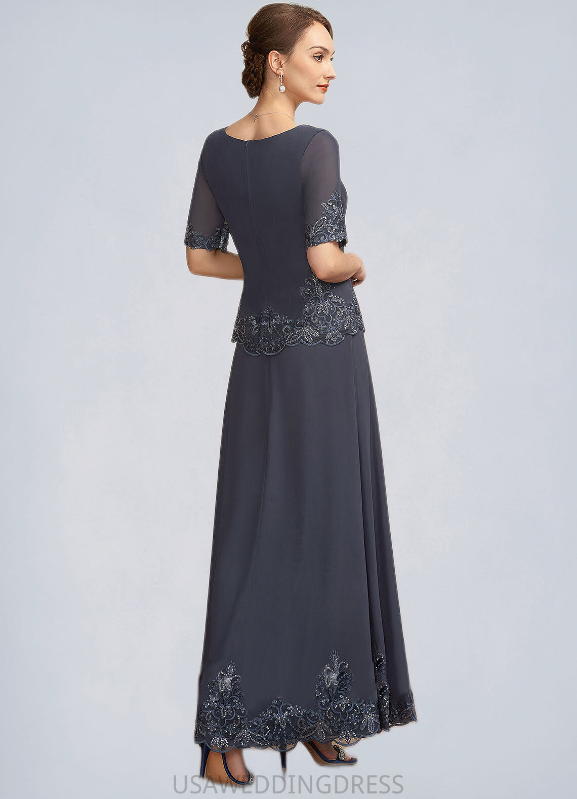 Paris A-Line V-neck Ankle-Length Chiffon Lace Mother of the Bride Dress With Sequins DS126P0014650