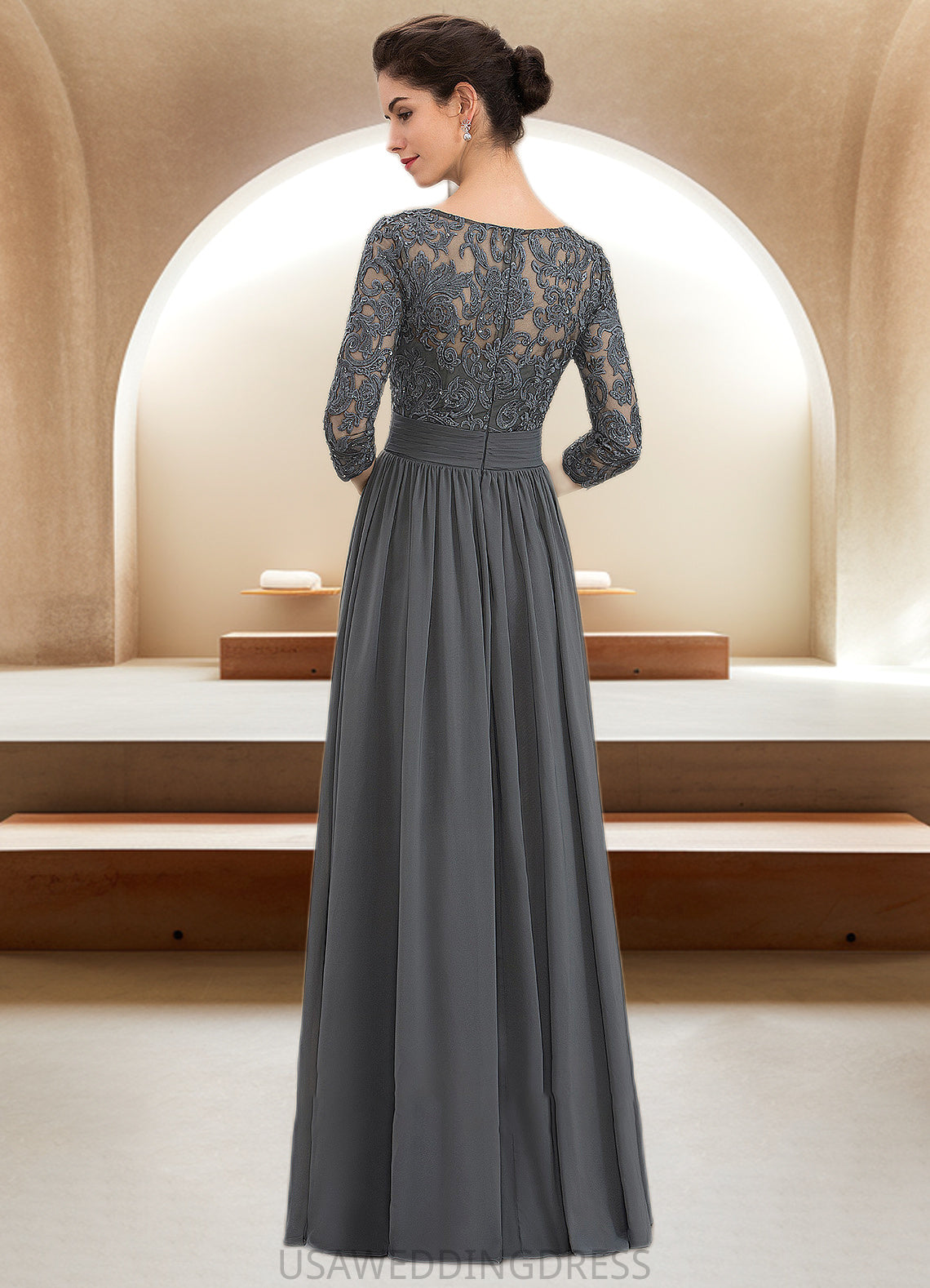 Heidi A-Line Scoop Neck Floor-Length Chiffon Lace Mother of the Bride Dress With Ruffle Beading Sequins DS126P0014652