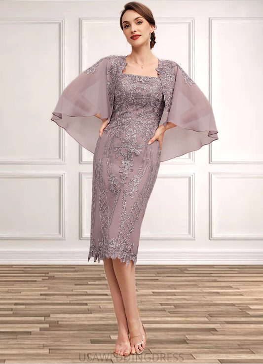 Ayla Sheath/Column Square Neckline Knee-Length Chiffon Lace Mother of the Bride Dress With Sequins DS126P0014653